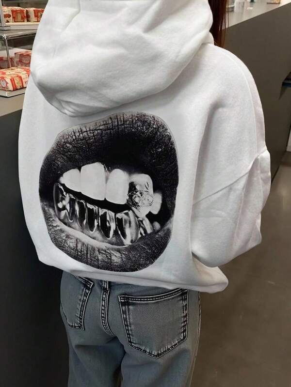 Rovax Fall Women Clothes,Graphic Top,Streetwear Women,Lips Print Hoodie Pullover