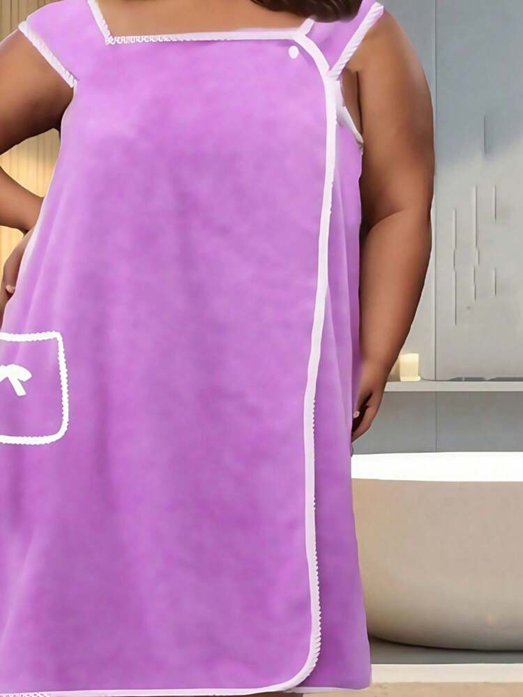SHEIN 1 件加大码可穿戴浴巾 - 超柔软珊瑚绒浴裙，带口袋，快干吸水， - 彩色 - 查看 11