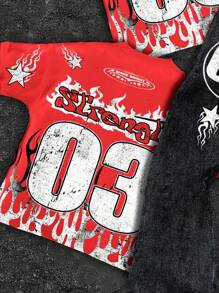 男童休闲舒适简约圆领短袖T恤和喇叭裤套装，03，勇气，涂鸦，街头风，童装精选系列，日常基础款，快乐儿童，儿童粉彩色系，机车风，家庭旅行，快乐时光，我爱妈妈，我爱爸爸 - 彩色 - 查看 6