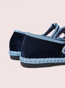 CUCCOO DOLLMOD Giày bệt Mary Jane nhung cổ điển thanh lịch màu xanh navy thoải mái quai chữ T dành cho nữ - Màu xanh hải quân - Xem 7