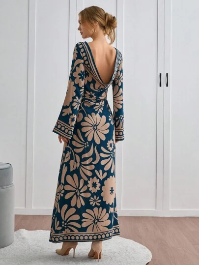 SHEIN Tall Vestido largo de talla alta con estampado total HEIN