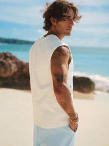 HIMLAND Men's Knitted Floral Print Sleeveless Casual Vest, Suitable For Summer