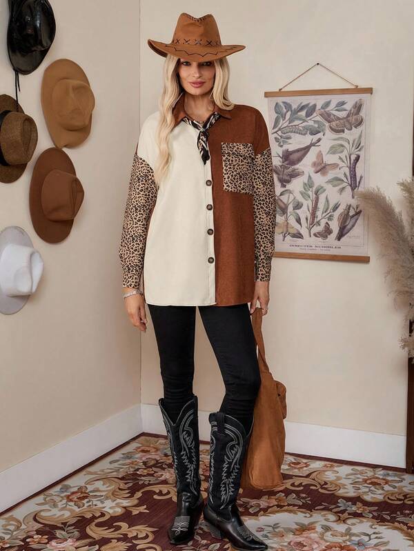 LanaWest معطف قطني بقص وخياطة بطباعة جلد الفهد