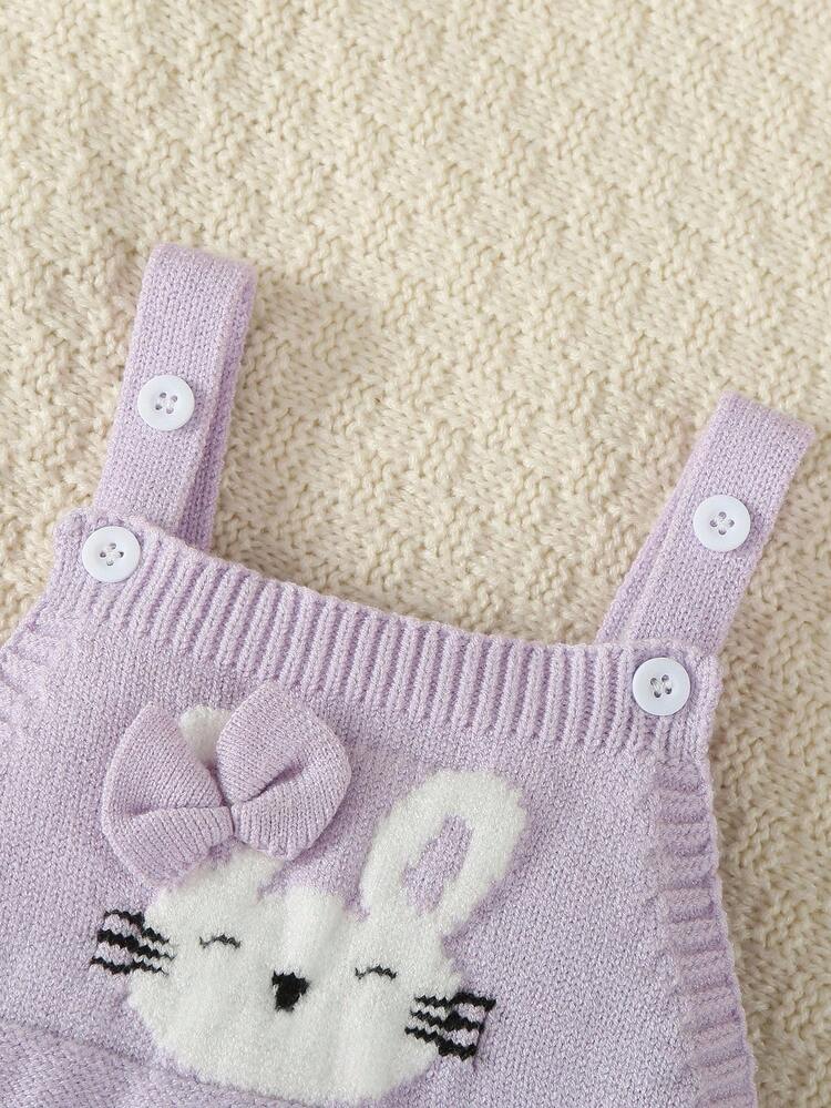 SHEIN Vintaside Kids Baby Girls Knitted Sweater , Long Sleeve Romper With Fold-Over Collar, Footie Pants, Comfortable For Autumn/Winter Season. Available In Pink And Apricot, Elegant And Versatile Design With Embroidered Cartoon Patterns, Suitable For Daily Wear, Indoor, Outdoor And Travel, Baby Girl Knitted Outfits Light Purple Outfits For Babies Cozy Pixies Baby Girl Set Baby Knit Romper Lavender Baby Outfit Bunny Baby Outfit Fall - Multicolor - View 4