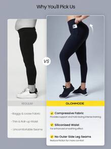 GLOWMODE FeatherFit™-Sculpt Snatch It Tummy Control Pocket Soft Silicone Waistband Leggings Medium Impact Jogging Gym Cycling