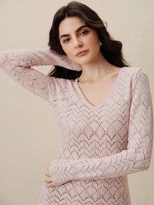 Anewsta Women's Elegant Solid Color Fitted Knit Dress - Baby Pink - View 7