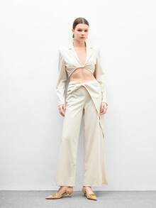 CUCCOO BIZCHIC 女士时尚尖头链条装饰露背小猫跟高跟鞋，通勤风格 - 杏色 - 查看 10