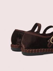 CUCCOO DOLLMOD أحذية ماري جين مسطحة من الفيلفت الكلاسيكية الأنيقة والمريحة باللون البني الداكن للنساء - بني - مشاهدة 5