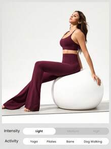 GLOWMODE 35英寸 FeatherFit™ Go Groove 超长喇叭紧身裤 低冲击瑜伽普拉提工作室日常休闲装 - 酒紅色 - 查看 6