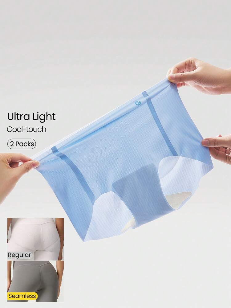 2-Pack Everyday Glow Cool-Feel Cool-Touch Silky Seamless Lightweight Quick-Dry High Waist Briefs Underwear Daily Casual Work Wear
