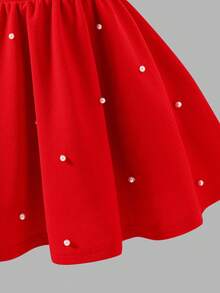 Teen Girl Red Spaghetti Strap Bowknot Waist Midi Dress, & Elegant Back To School Dress With Beaded Embellishment, Made Of High-Quality Textured Fabric - Red - View 5