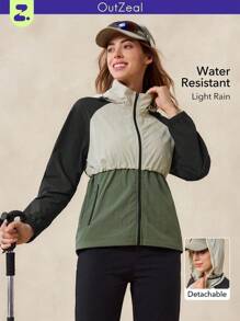 OutZeal Women Outdoor Jacket Camping Hiking Water-Resistant Lightweight Color-Blocked Hooded Outdoor Top Spring Fall - Multicolor - View 1