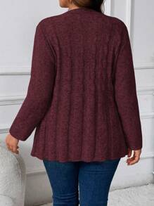 Momelise Plus Size Women Crochet Button Front Long Sleeve Cardigan Winter Fall Autumn - Burgundy - View 2