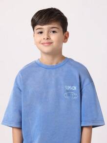 SUMWON Studios Boys Casual Two Piece Set Summer Crew Neck T-Shirt And Shorts Cotton Blend Matching Wear Coordinate Set Streetwear Style - Blue - View 5