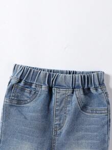 Baby Boy Denim Pants Baby Boy Casual Elastic Waist Washed Blue Cuffed Hem Jeans Baby Boy Denim Pants Baby Boy Jeans Baby Boy Jeans Baby Jeans My First Christmas My First Halloween Casual Versatile Denim Jeans, Autumn/Winter 2025 New Arrival, Suitable For Daily Wear Collegiate Style, Street Fashion, Casual, Retro, Pop, Bohemian Style, Street Style, Basic Versatile Model, Daily Outings, School Commuting, Gatherings, Home, Vacation, Picnics, Back-To-School Season, Halloween, Christmas Fall - Light Wash - View 4