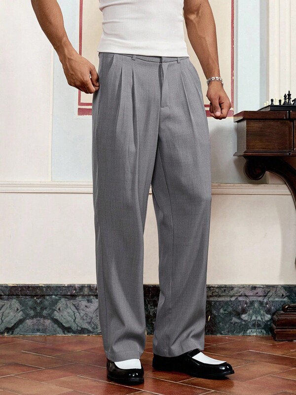 SWAVVY Men's Solid Color Fold Pleated Casual Pants