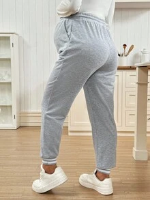 SHEIN Casual Fashion Versatile Simple Comfortable Drawstring Loose Maternity Sweatpants - Light Grey - View 2