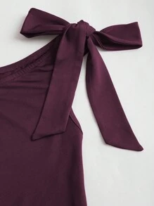 Sweetra Women's Elegant Solid Color Asymmetric Neck Mini Dress, Summer - Red Violet - View 3