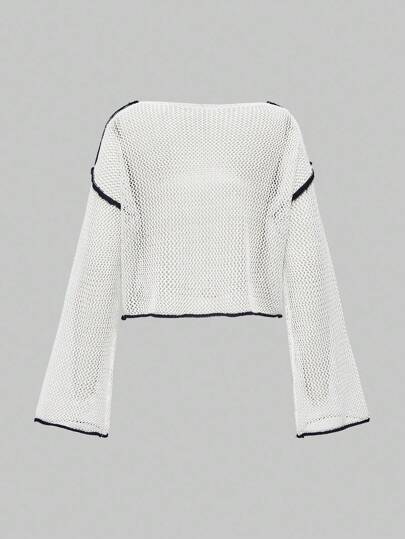 Street Life Vintage Hollow-Out Jacquard Numeric Jersey Knit Sweater For Women, Versatile American Street Style