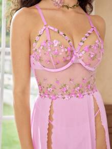 SHEIN 女士花卉刺绣网眼吊带裙、性感睡袍、节日季、外出装