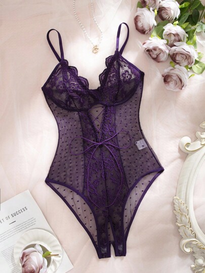 1pc Kanten Mesh Splicing Verleidelijke Bodysuit, Lingerie Intimate Erotic Going Out view 5