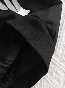 SHEIN Playful Pals 2 件套男婴连帽拉链夹克 + 裤子套装，字母和星星印花，街头休闲运动装，适合秋冬日常穿着 - 黑色 - 查看 6