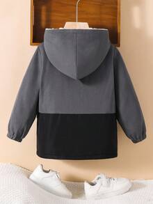 SHEIN 男童撞色拼接保暖连帽外套 秋冬男童连帽夹克 男童连帽衫 男童冬季外套 - 彩色 - 查看 2