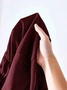 SHEIN MOD 勃艮第女式系带喇叭袖衬衫，镂空服装，女式，魔鬼服装，复古，海盗上衣，嬉皮士服装，外出上衣 - 酒紅色 - 查看 5