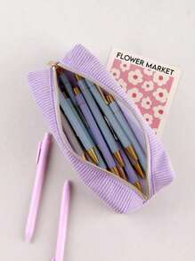 1个大容量灯芯绒笔袋，简约纯色灯芯绒文具收纳盒，桌面文具收纳盒，学生必备文具收纳用品。返校季 - 彩色 - 查看 16