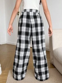 SHEIN Tween Girl Woven Plaid Loose Casual Pants