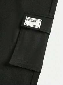 SHEIN 青少年女孩休闲针织高领长袖上衣和宽松工装口袋裤套装，非常适合秋冬街头穿着，周末休闲外出，母子装，青少年装，黑色青少年装，黑色工装裤套装，返校服装 - 黑色 - 查看 5