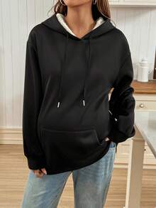 SHEIN Autumn And Winter Casual Fashionable Warm Thermal Lined Hooded Maternity Sweatshirt Women's Winter Clothes