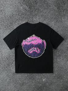 MADBALLS X SHEIN 男士卡通图案黑色圆领短袖T恤 - 黑色 - 查看 2