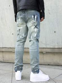 Manfinity EMRG 男式水洗做旧修身牛仔裤 - 淺色水洗藍 - 查看 2