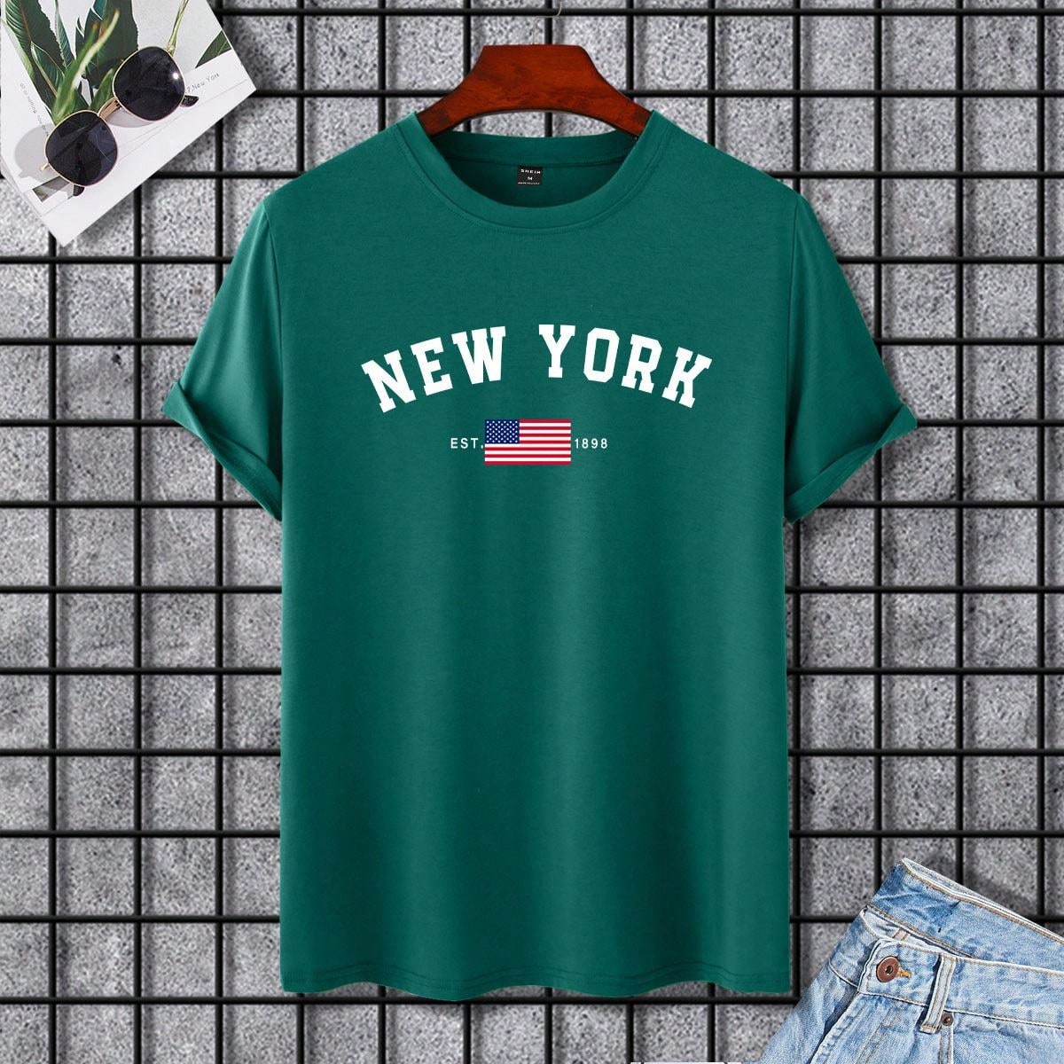 Camiseta casual de hombre con estampado de bandera americana y letras, para verano