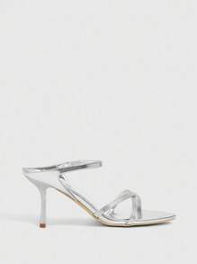 CUCCOO SZL Giày cao gót mũi nhọn đính kim loại bạc và đá Rhinestone gợi cảm cho nữ - Bạc - Xem 9