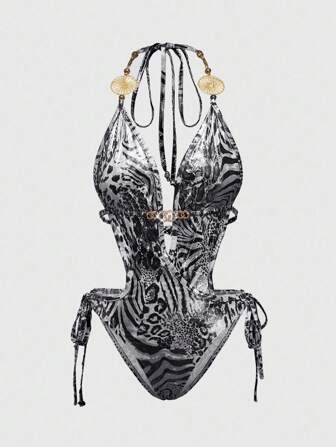 ROMWE Avant Body sexy rétro Y2K pour femmes avec imprimé léopard et décoration métallique