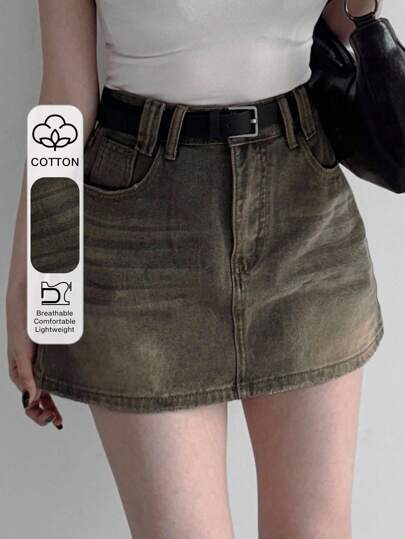 DAZY 复古美式牛仔高腰A字迷你裙，新款牛仔裙
