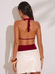 SHEIN BAE 1 pièce Débardeur simple et décontracté avec chaîne métallique tricotée, décoratif et sexy. Convient pour le brunch, la sortie, les rendez-vous, les loisirs, les croisières, Ibiza, les hauts de plage