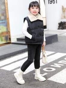 Young Girl Autumn/Winter Casual Thermal Lined Thickened Vest Jacket Girls Vest Kids Vest Girls Winter Vest Girls Fleece Vest Girls Warm Vest Fall - Black and White - View 4