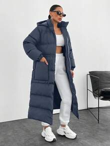 SHEIN Cottnline Waterproof, Keep Warm Feature, Double Colored Drawstring Detailed, Puffer Wintercoat - Cadet Blue - View 5