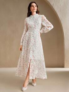 Anewsta Váy cổ ren hoa thanh lịch dành cho nữ - Hồng - Xem 4