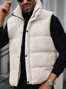 Manfinity Homme 男装街拍热卖INS搭配男士无袖背心抓绒保暖休闲绗缝外套送男友老公秋冬礼物周年纪念日礼物男士男士冬季背心羽绒背心，男士冬季背心，男士羽绒背心，男士泡泡背心，男士冬装 - 米色 - 查看 7