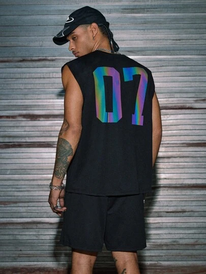  AXEPEAK Casual Street Colorful Print Tank Top And Drawstring Shorts, Men's Top Suit