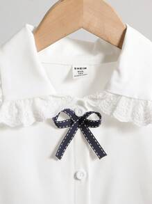 春秋新款彼得潘领3D蝴蝶结长袖宽松白衬衫甜美百搭学院风 - 白色 - 查看 6