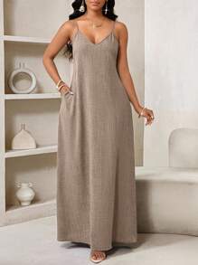 SHEIN Lady 2025 新款蓝色女士波西米亚风露背女士宽松长裙女士连衣裙宽松露肩生日和活动礼服/节日礼服度假服装女士波西米亚风/波西米亚风女装吊带上衣非洲女装女士连衣裙夏季热带女士连衣裙新品女士连衣裙沙滩裙复活节连衣裙/复活节女士连衣裙/复活节女士服装 - 咖啡棕 - 查看 1