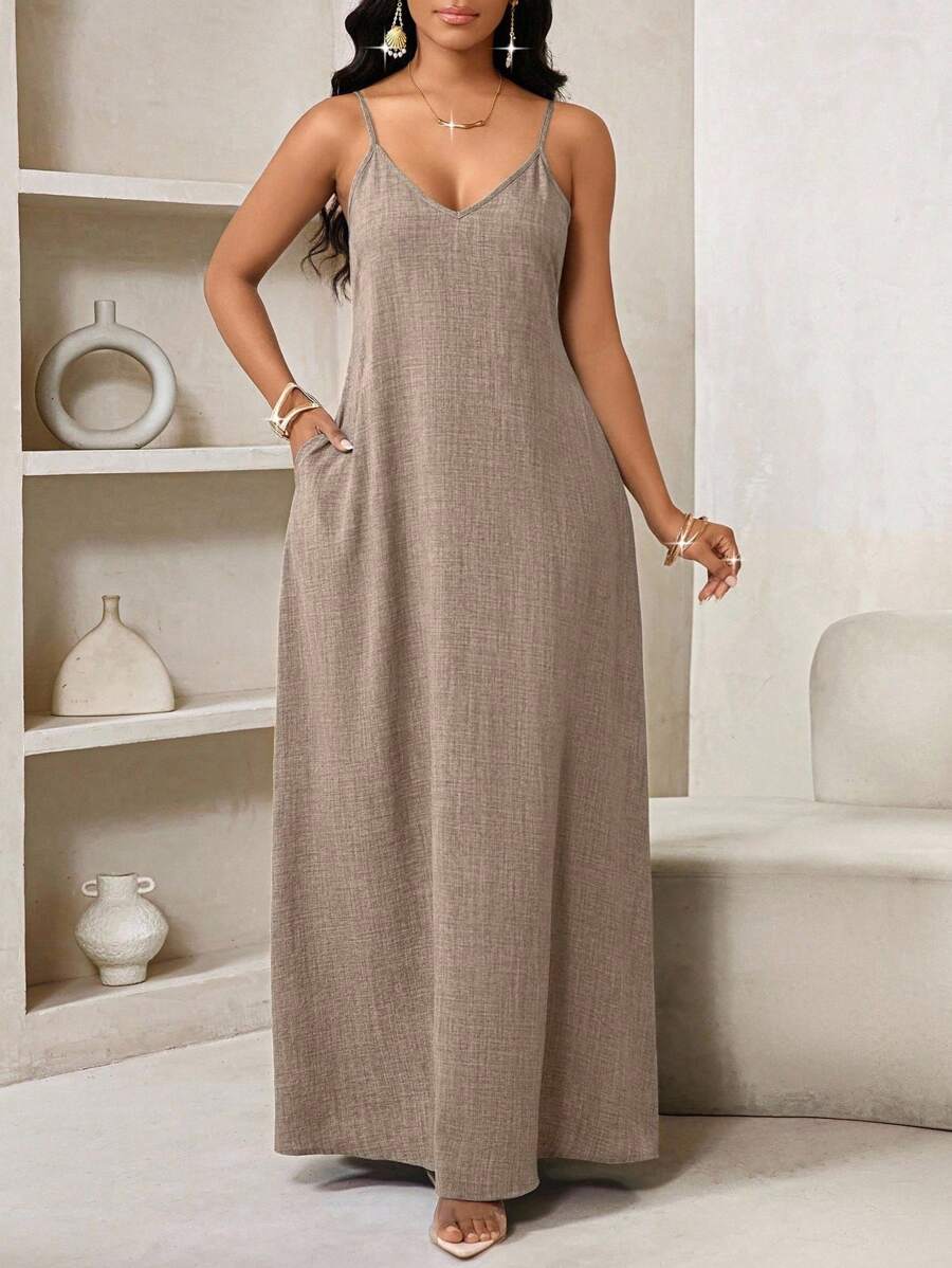 SHEIN Lady 2025 新款蓝色女士波西米亚风露背女士宽松长裙女士连衣裙宽松露肩生日和活动礼服/节日礼服度假服装女士波西米亚风/波西米亚风女装吊带上衣非洲女装女士连衣裙夏季热带女士连衣裙新品女士连衣裙沙滩裙复活节连衣裙/复活节女士连衣裙/复活节女士服装 - 咖啡棕 - 查看 1