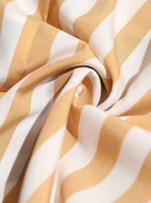 SHEIN LUNE 女士优雅时尚通勤休闲舒适迷人复古简约高端无袖荷叶边袖蝴蝶结腰收腰 V 领 A 字条纹下摆连衣裙 - 黃色 - 查看 4