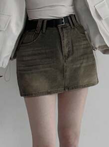 DAZY 复古美式牛仔高腰A字迷你裙，新款牛仔裙