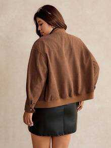 Elaquor Plus Size Solid Color Minimalist Casual Long Sleeve Jacket Winter Fall Autumn